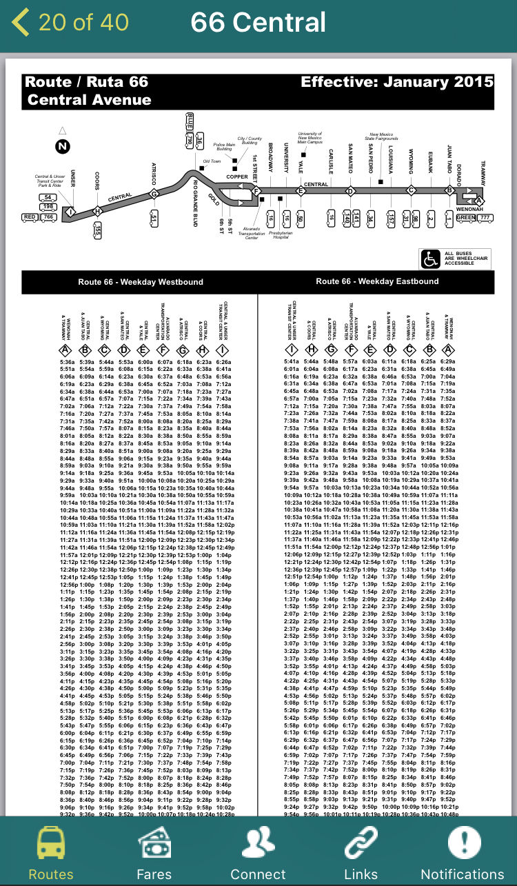 ABQ Ride App Route 66 Timetable