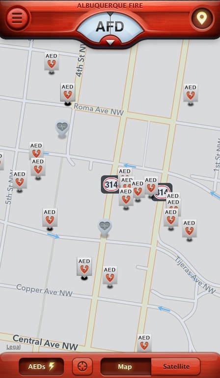 ABQ Fire App - Automated External Defibrillators (AED) Map
