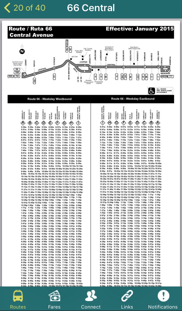 ABQ Ride App - Route 66 Timetable