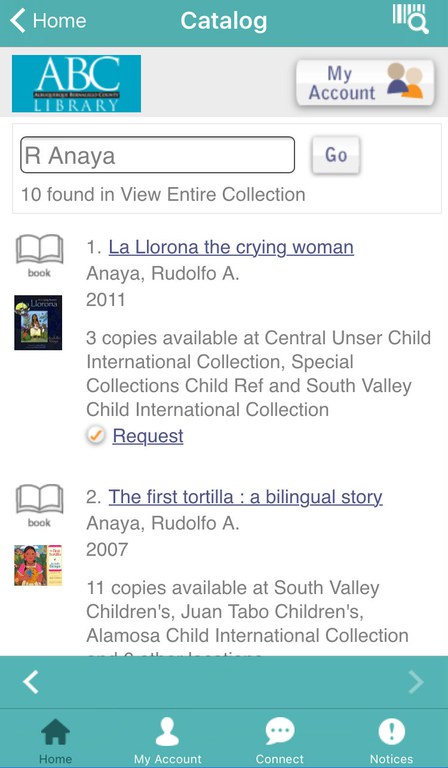 Albuquerque-Bernalillo County Library App - Catalog Search