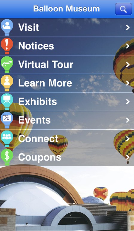 Screenshot of the Balloon Museum app.