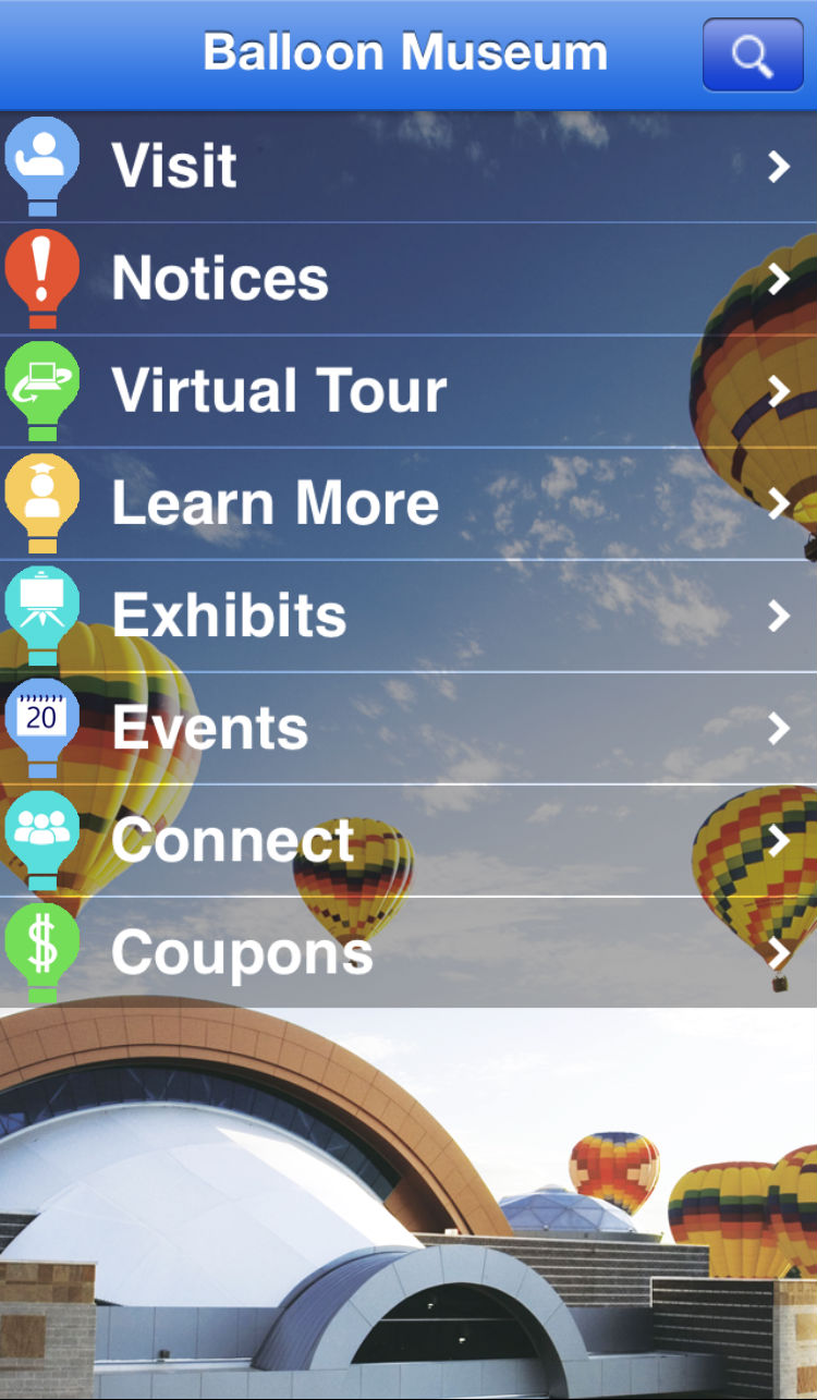 Balloon Museum App - Menu