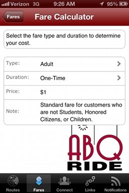 ABQ RIDE App Fare