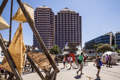photo of people walking downtown