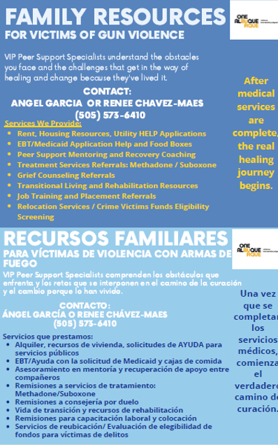 Family Resources for Victims of Gun Violence Handout Image