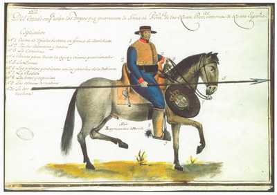 Drawing/Rendering/Painting of a soldier from the Province of New Spain, by . (Courtesy of the Archivo General de Indias, Sevilla, Spain)