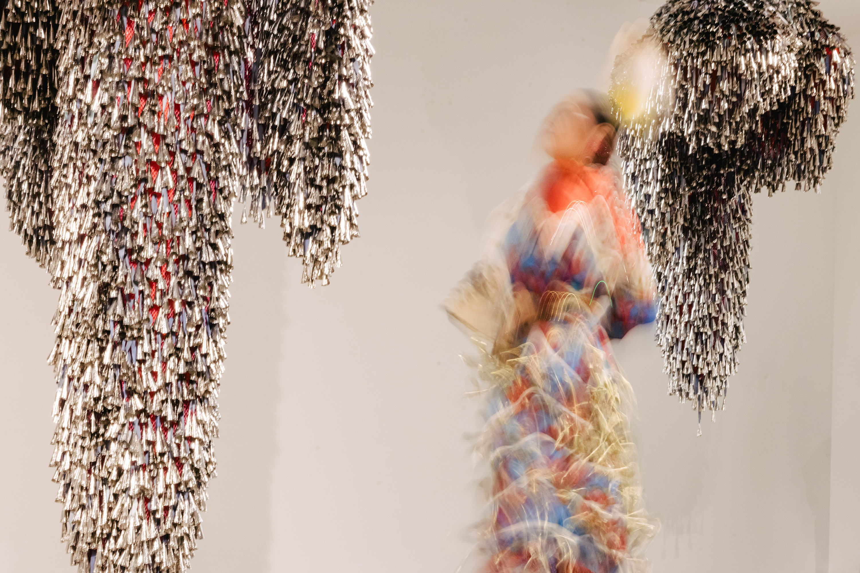 Acosia Red Elk performance and engagement on the occasion of Marie Watt: Sky Dances Light at Kavi Gupta Gallery, 2023