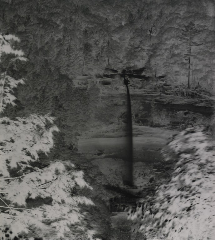 Shi Guorui, Kaaterskill Falls, Catskill Mountains, New York, July 26-28, 2019, 2019, unique camera obscura gelatin silver print, collection of Rich Reitknecht, image courtesy of Shi Guorui