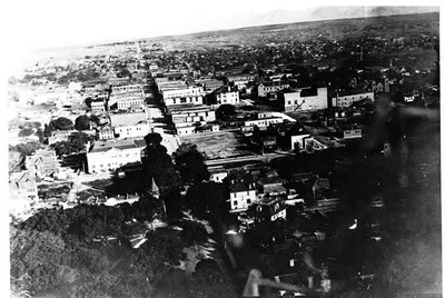 First Aerial View of Albuquerque, 1913. Central (formerly Railroad) and 10th Street, looking East. Roy A. Stamm, Photographer. The Albuquerque Museum Photoarchives. Gift of Allen Stamm, 1998.13.8.