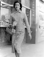 Rita Baca near Mindlin's Jewelers, 1950.  Baca-Jaramillo Collection, 1998.9.1.