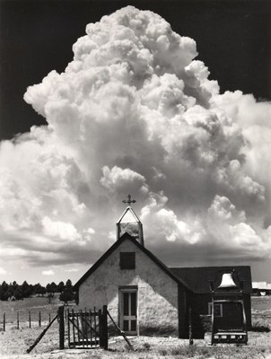 Ernest Knee, 1907 Montréal, Canada – 1982 Santa Fe, New Mexico, Church, LaManga, New Mexico, 1941, gelatin silver print, Albuquerque Museum, gift of Rosser Knee, PC2021.12.21