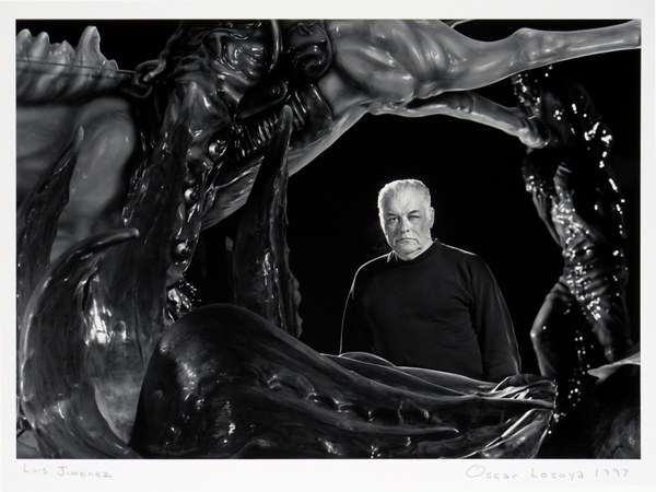 Oscar Lozoya (1953 Chihuahua, Mexico - 2019 Albuquerque, New Mexico), Luis Jimenez, 1997, gelatin silver print, Albuquerque Museum, museum purchase, 1993 General Obligation Bonds, PC1997.24.6