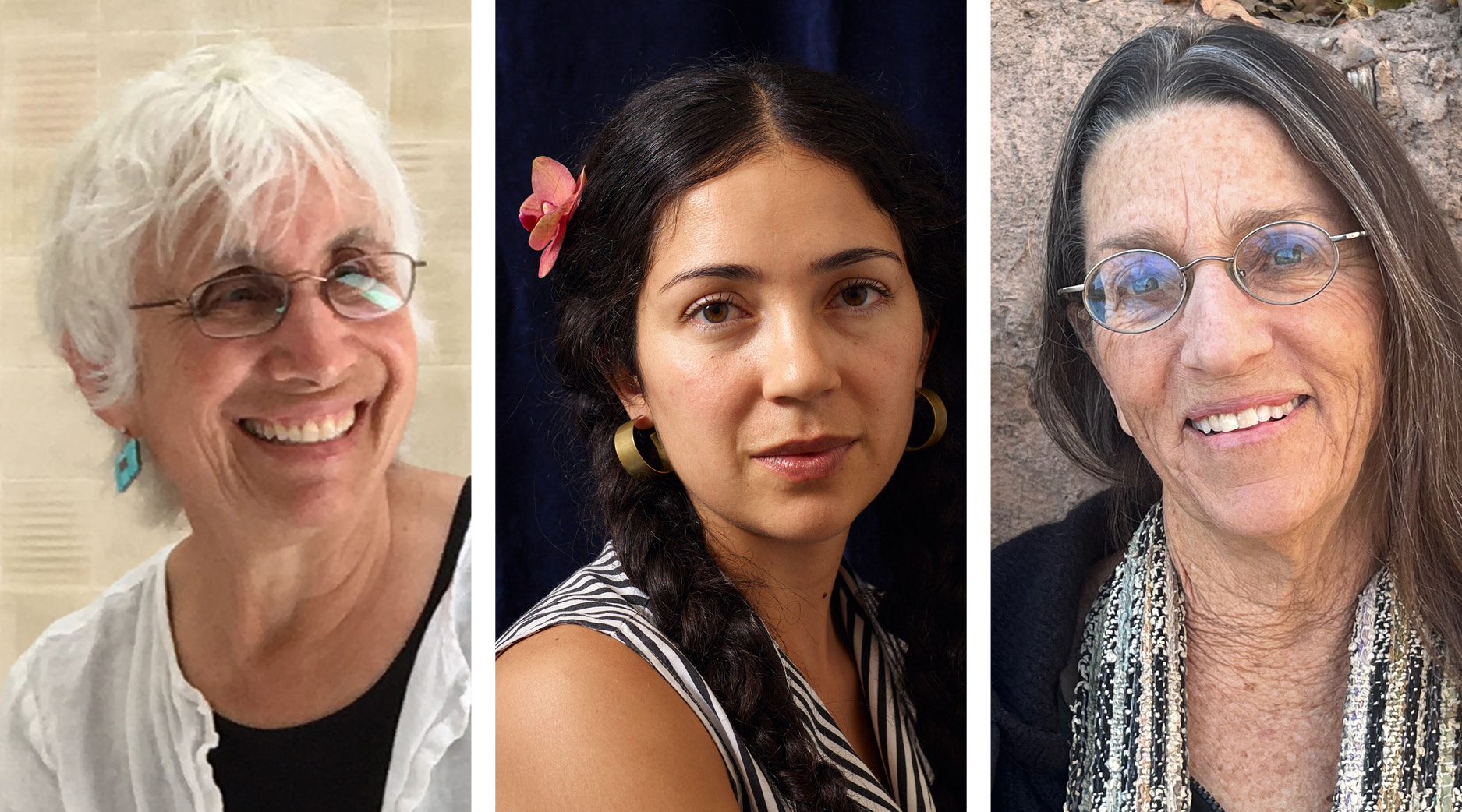 Headshots of three women artists