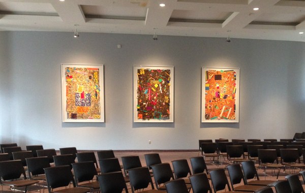 Paul Sarkisian, Ventana Salon Three mixed-media collages by Paul Sarkisian, displayed in the Albuquerque Museum's Ventana Salon.