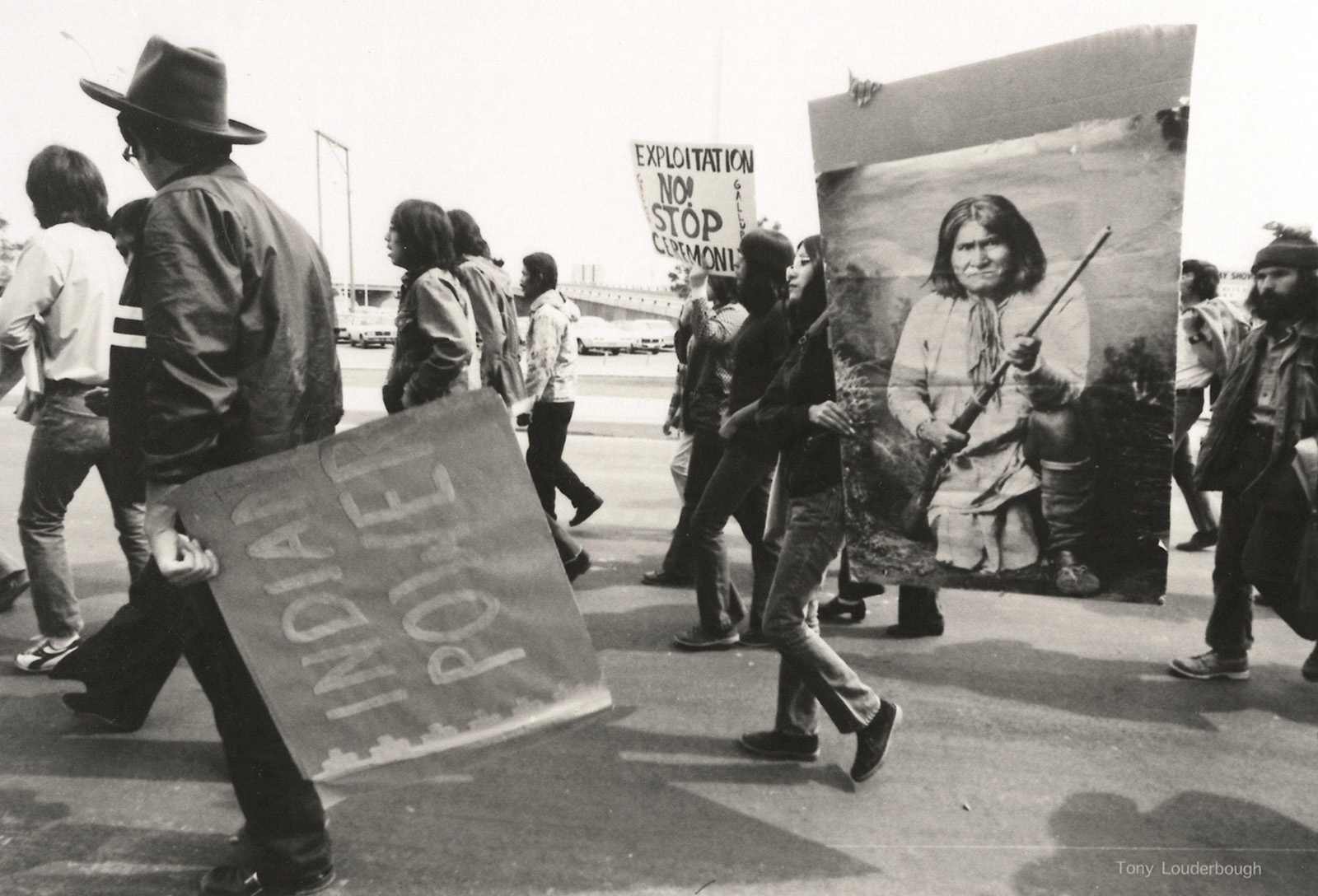 Anthony Louderbough, Demonstrators with Indian Power and Geronimo Signs