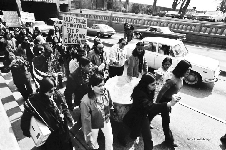 Anthony Louderbough, Demonstrators Carry a Drum East on Central Avenue between First Street and Broadway Boulevard