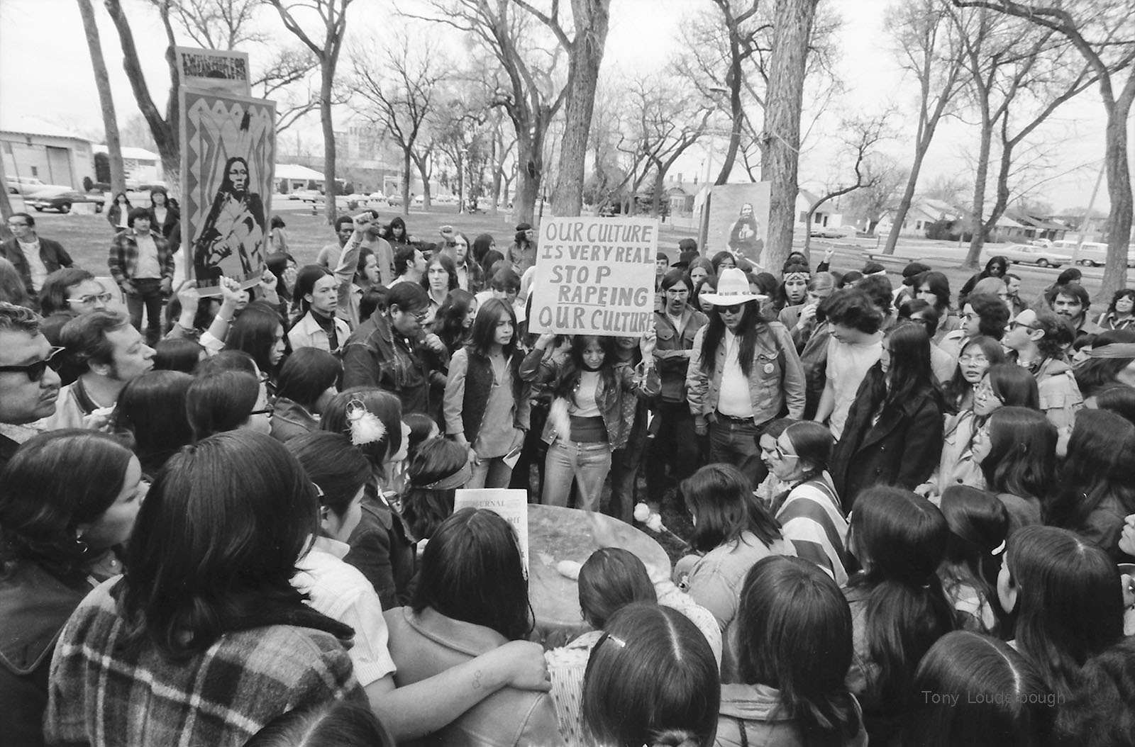 Anthony Louderbough, Demonstrators Gather around a Drum