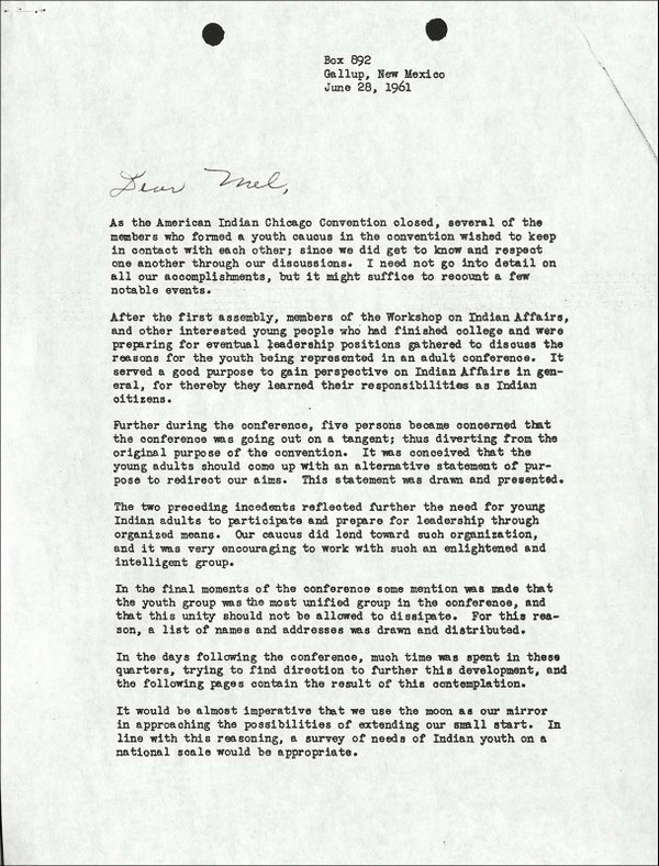 Letter from Herb Blatchford to Mel Thom Seven Generations 2020