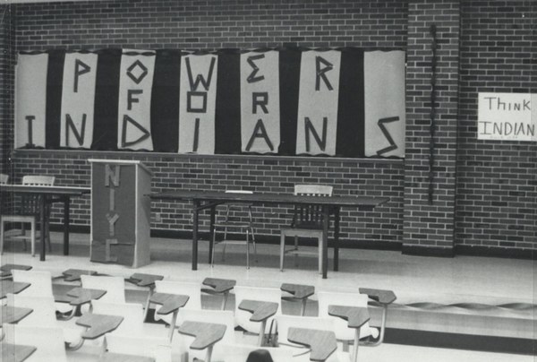 Unidentified Artist, National Indian Youth Council Banners Set Up in a Lecture Hall Seven Generations 2020