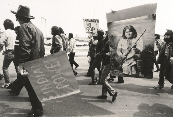 Anthony Louderbough, Demonstrators with Indian Power and Geronimo Signs Seven Generations 2020
