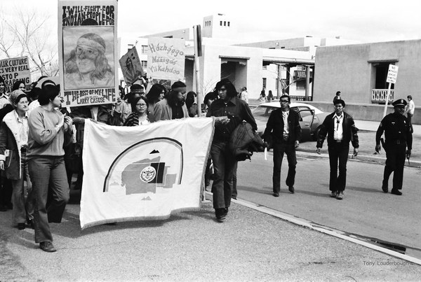 Anthony Louderbough, Students Carry Navajo Nation Flag Banner in Larry Casuse Memorial March Seven Generations 2020