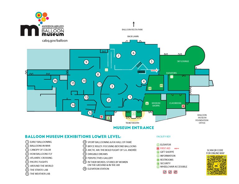 A map of the Balloon Museum grounds and exhibitions.