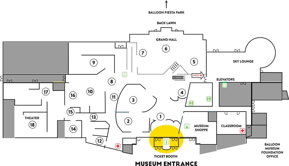 BM-Map-Sept 2026-web55.jpg Floor plan of the Balloon Museum that goes with the keys below.