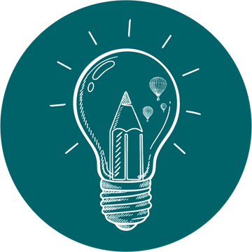 Icon of light bulb with a pencil in it to serve as a symbol for a blog