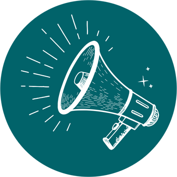 Clickable icon image of a megaphone to represent news and announcements