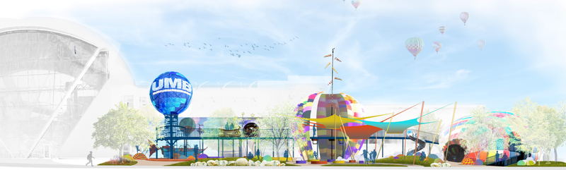BM-Outdoor-Balloon-Adventure-UMB Rendering of the Outdoor Balloon Adventure featuring the balloon tower with UMB's logo on it.
