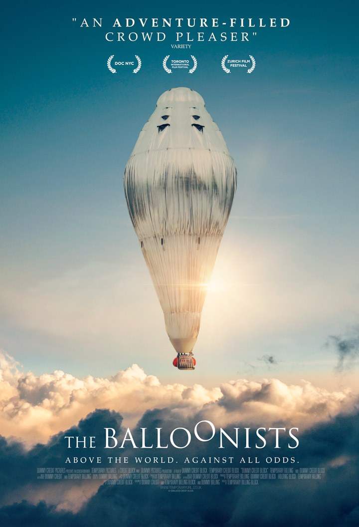 Above and Beyond movie poster with balloonist flying over the Balloon Museum.
