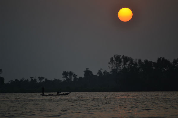 Sun over Cote d'Ivoire lagoon