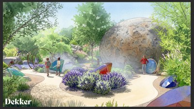 An artist's rendering of the design concept for the Children's Fantasy Garden that shows a winding trail of hidden gems