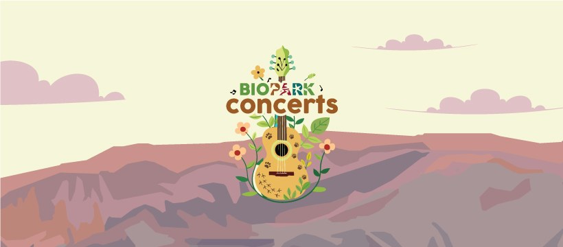2026 BioPark Concerts Banner mountains and a guitar.