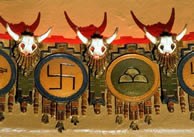 Swastika and skulls detail at KiMo Theater