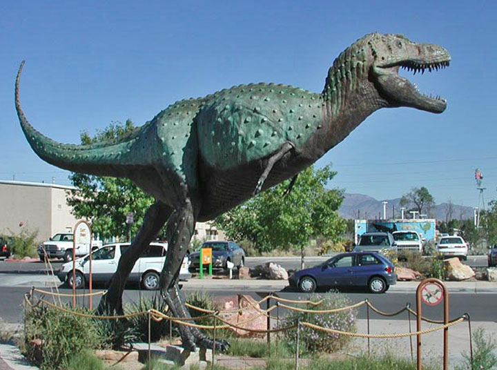 Bronze sculpture of an Albertosaurus Sternbergii, a large carnivore of the Tyrannosaur family. 