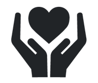 An illustration of two hands held up in profile with an icon of a heart in the center.