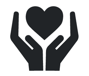 An illustration of two hands held up in profile with an icon of a heart in the center.