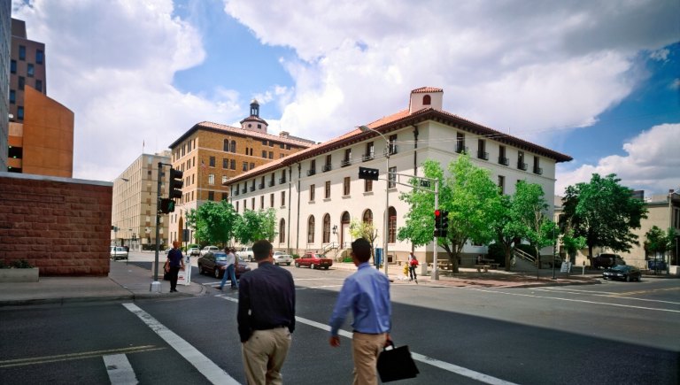 A photo of a street crossing in downtown Albuquerque.