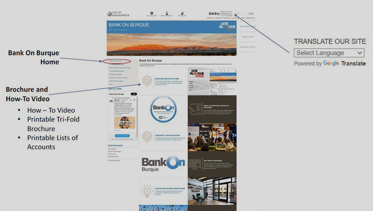 A screen of the Bank On Burque How-to Video featuring a review of the banks and credit unions section.