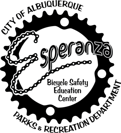 A round logo with a bike gear as the border and the text Esperanza Bicycle Safety Education Center in the center.