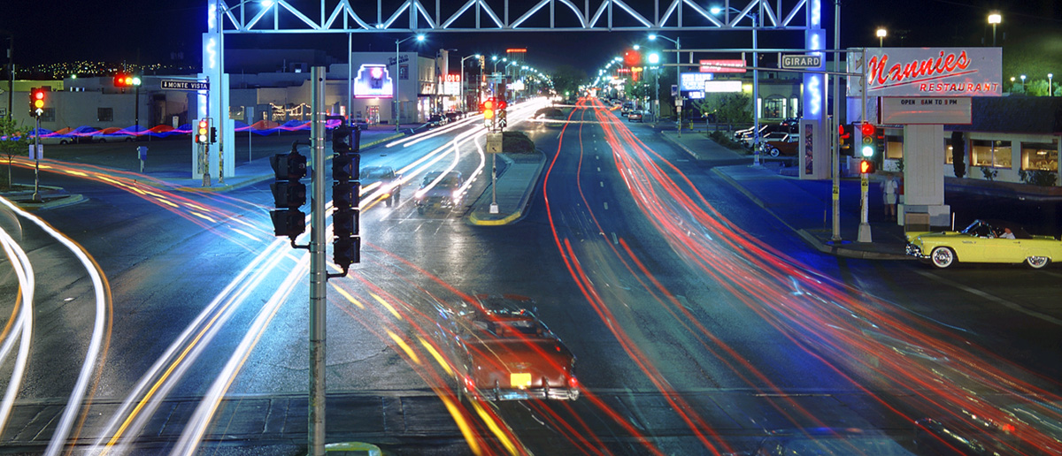 A photo of historic Route 66 taken at night with a long exposure.