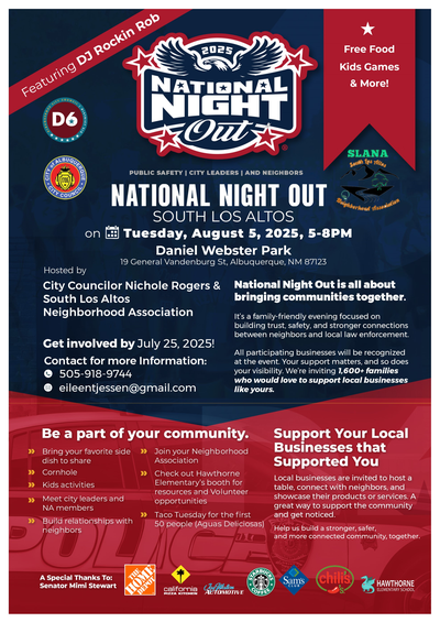 Councilor Rogers, South Los Altos Neighborhood Association to host National Night Out 2025!