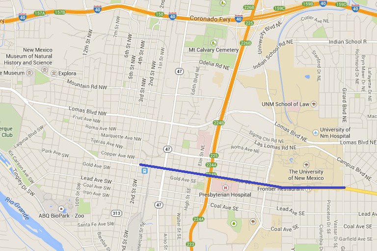 Map of Central Ave between 1st and Girard