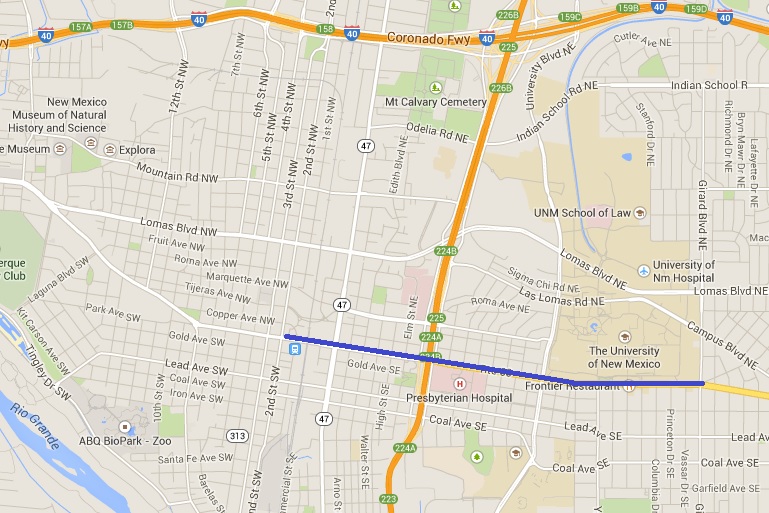 Map of Central Ave between 1st and Girard