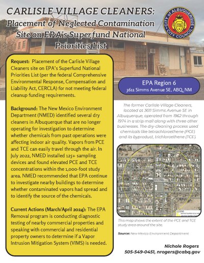 One page graphic on the Carlisle Cleaners superfund site.