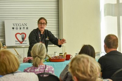 Cooking demonstration at the 2025 Red and Green VegFest.
