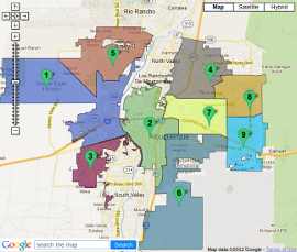 Click the map to see an interactive map of Albuquerque's Council districts.