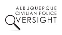 The Albuquerque Civilian Police Oversight logo in black text and a magnifying glass that is used for the "O" in "Oversight".