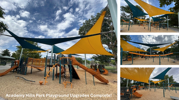 The new Academy Hills Park Playground equipment and surfacing increases available play areas and shade.